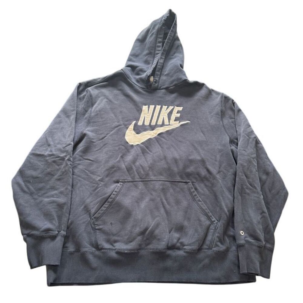 Nike Y2K Logo Pullover Hoodie Gray Cotton‎ Blend Casual Sportswear Sweatshirt